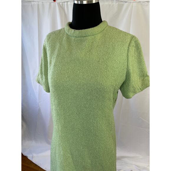 Vintage 1960s Mint Green Textured A-Line Dress - Size 16 Lined Mod Retro Look - Picture 12 of 16